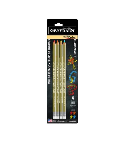 General's® MultiPastel® Chalk pencils have been handcrafted using only the finest artist pigments since 1926. Artist quality, our pencils are blendable, acid and oil free. Great for pastel drawing as well as scrapbooking and multi-media projects. Our pastel pencils are extra smooth and blendable, acid and oil-free. Made with genuine Incense Cedar wood. Ages 14+ Available by the dozen in 24 colors and sets of 12, 24 and color themed (Primary, Brights, Hot Reds & Pinks, Vibrant Blues & Greens, Warm, and Cool) blistercarded sets of 4. Artist quality, oil-free and blendable pencils