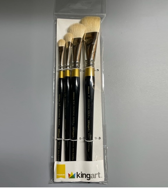 Kingart Original Gold 9275 Oval Mop Super Soft Dyed Black Natural Goat Hair Series Premium Multimedia Artist Brushes, Set of 4